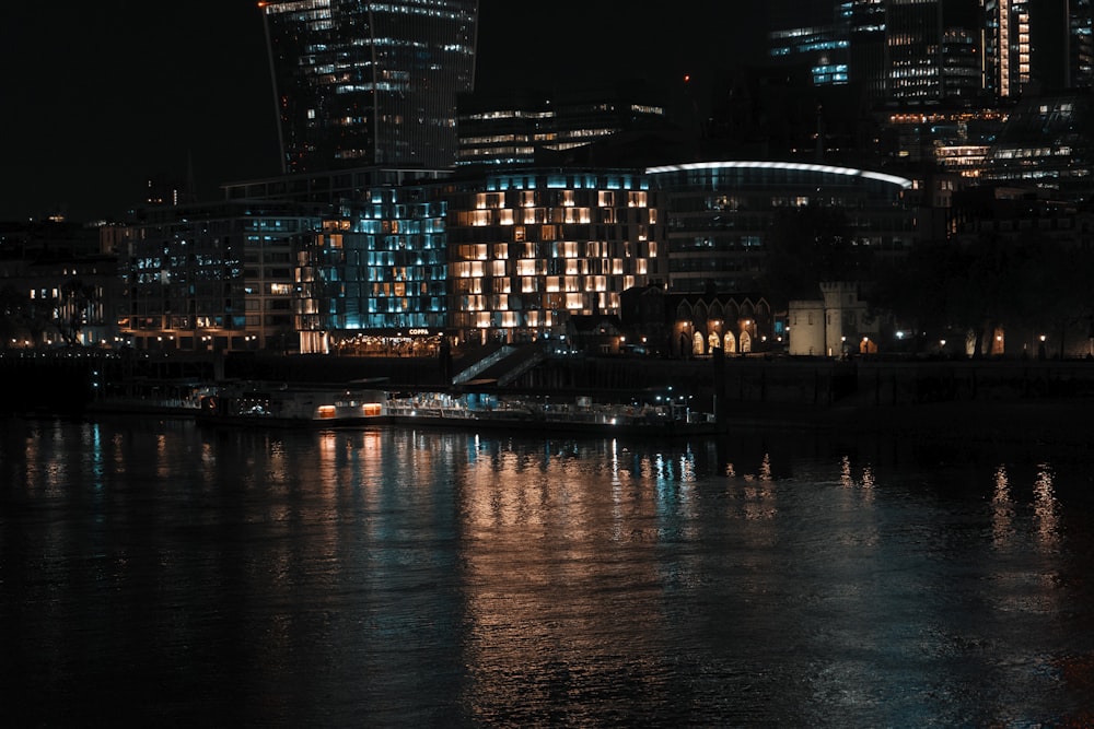 city skyline during night time