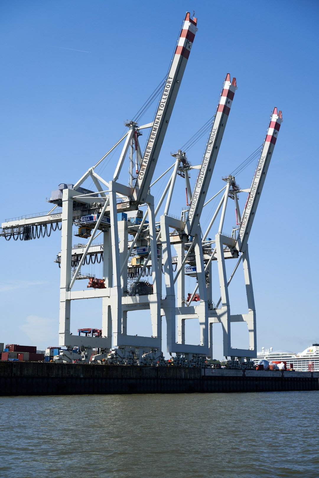 white and red crane under blue sky during daytime