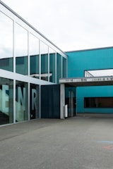 white and blue concrete building