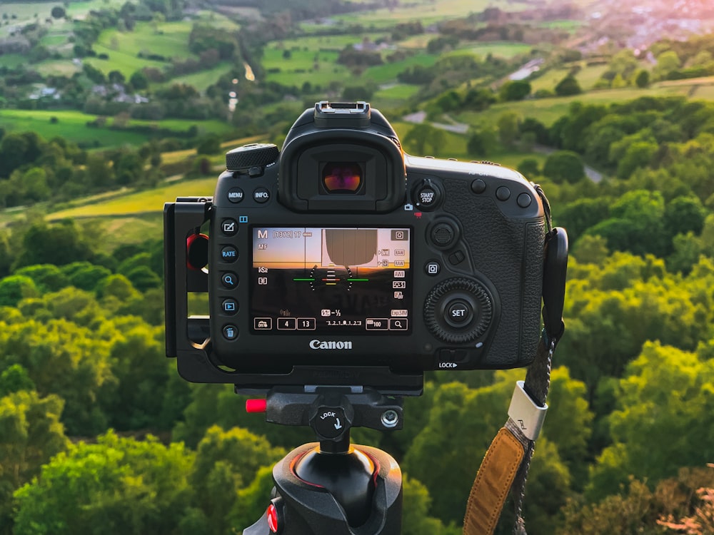 black dslr camera on persons hand