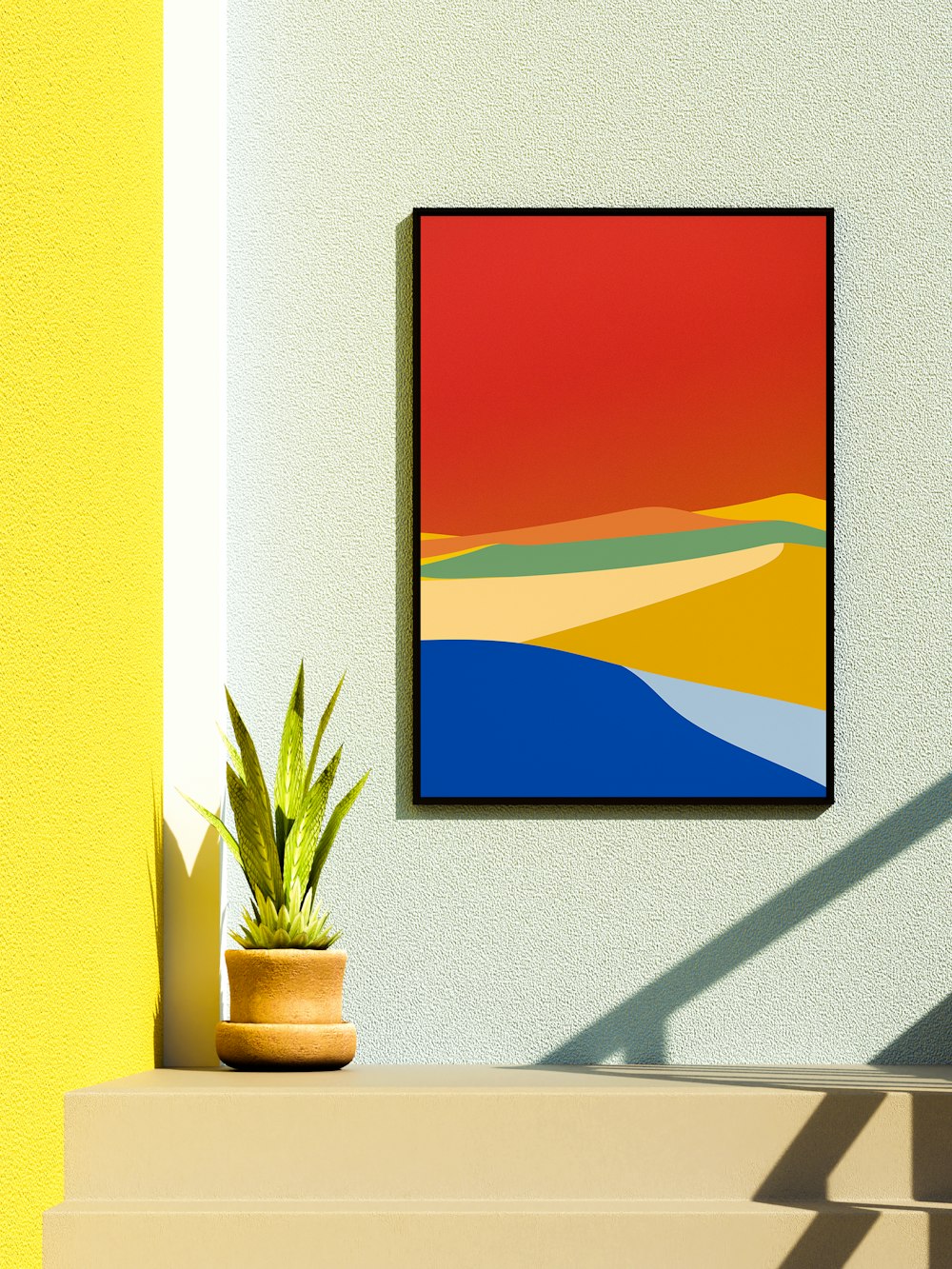 blue red and yellow abstract painting