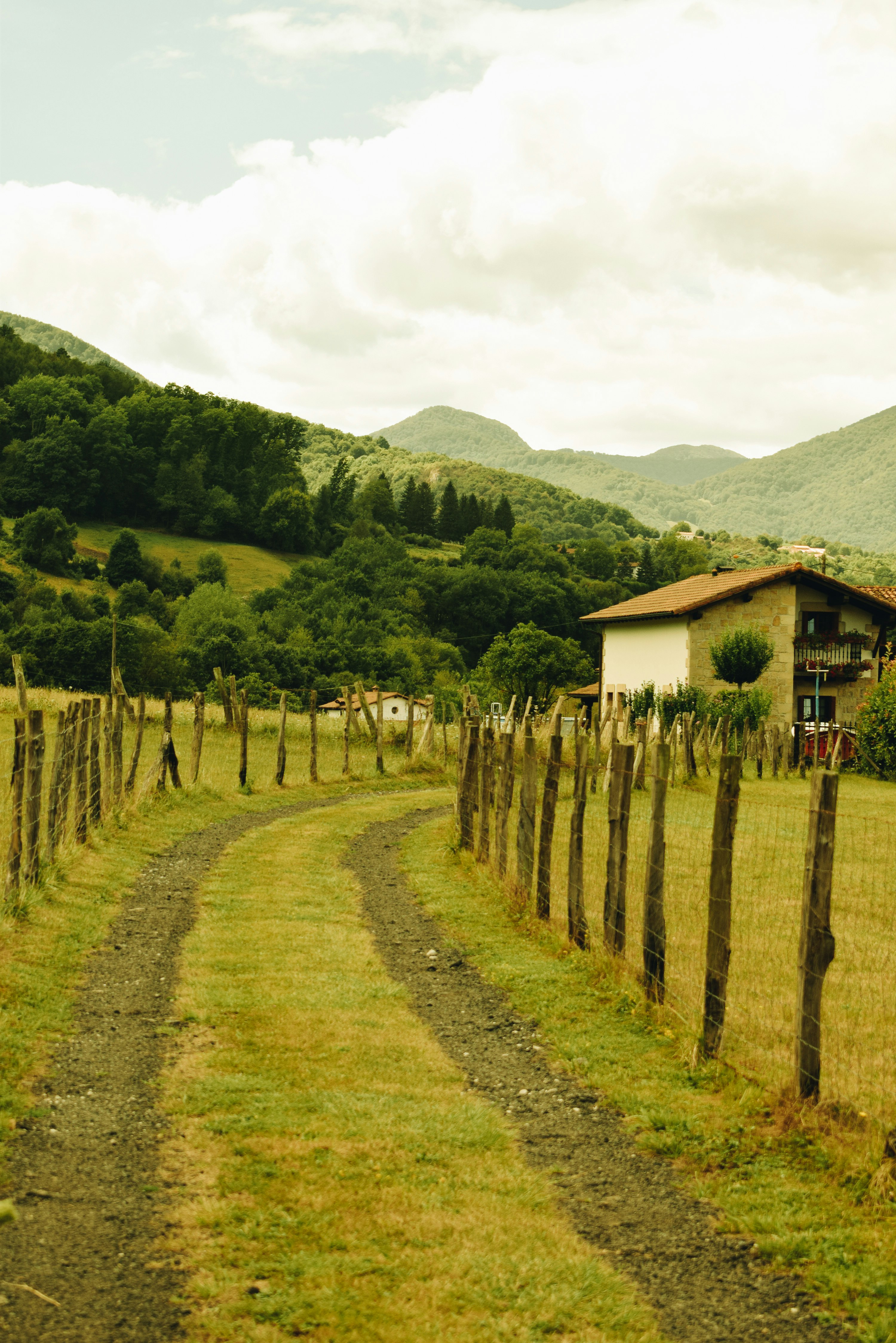 brown wooden fence on green grass field near green mountain during daytime