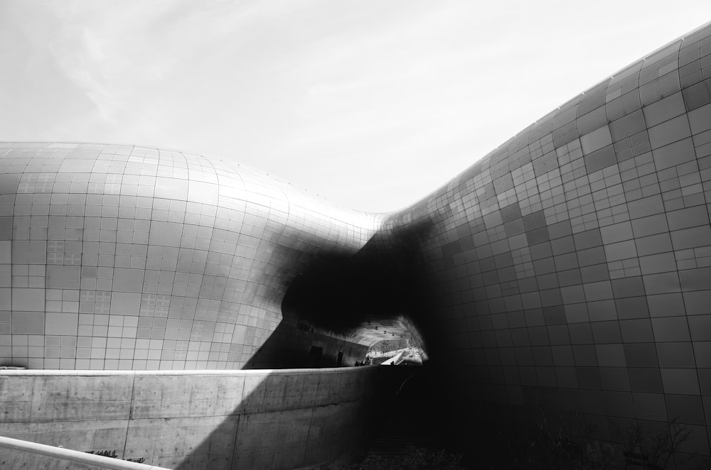 grayscale photo of concrete building