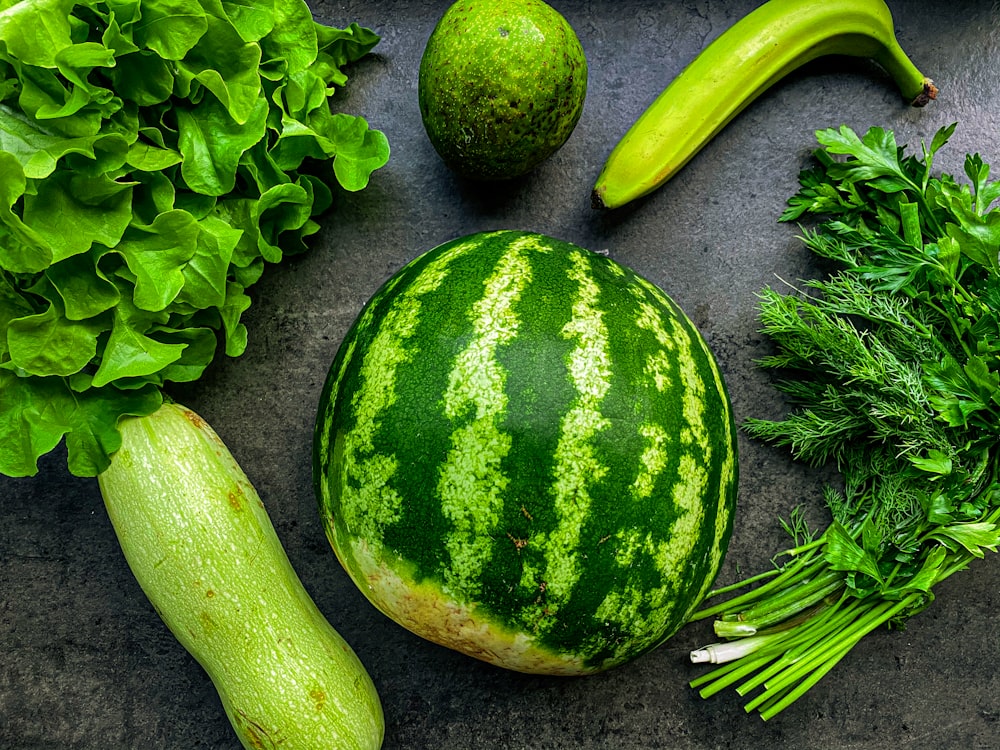 green watermelon beside green chili