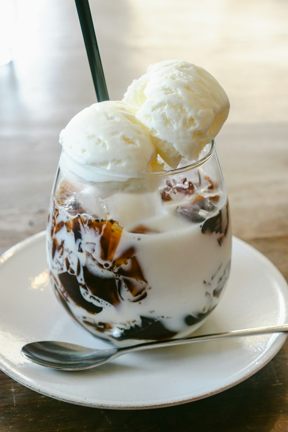 ice cream on clear glass cup