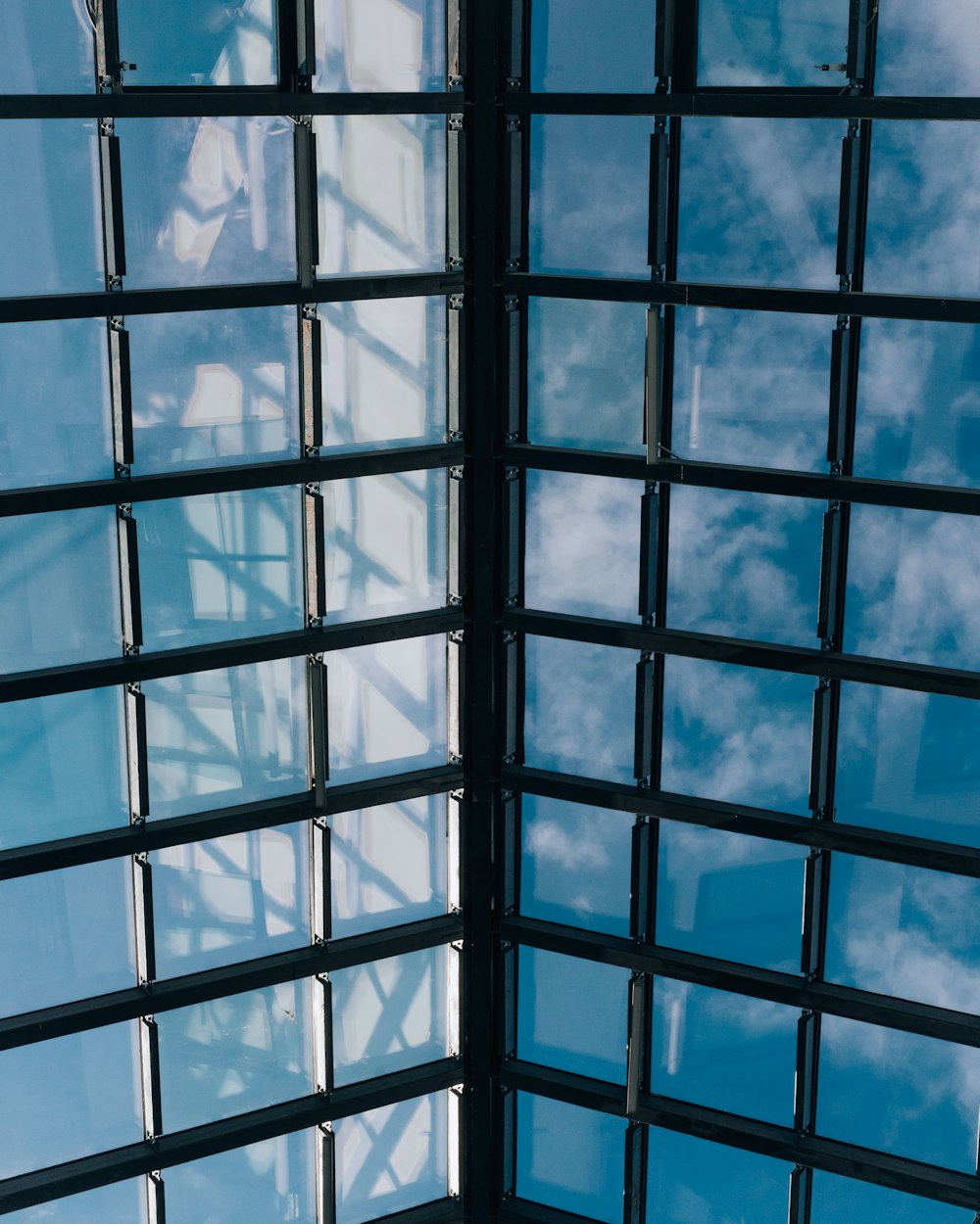 blue and white glass window