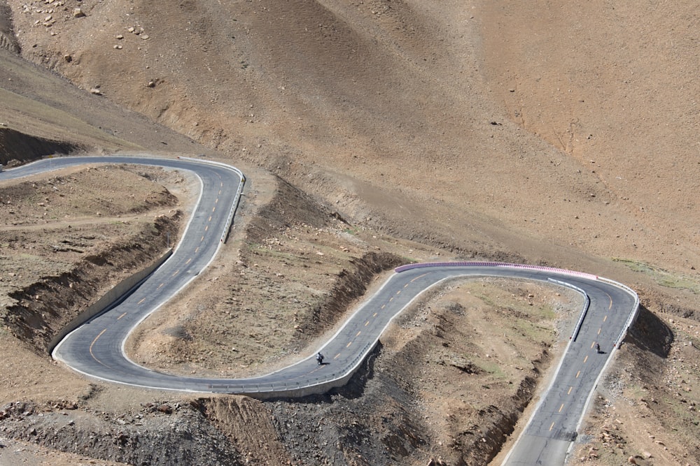 aerial view of gray asphalt road