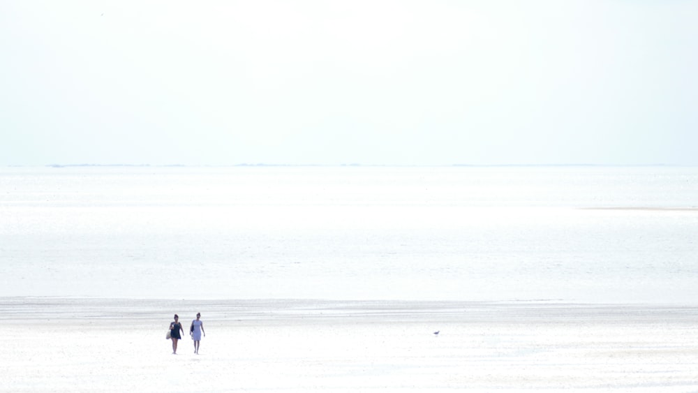 2 person walking on snow covered field during daytime