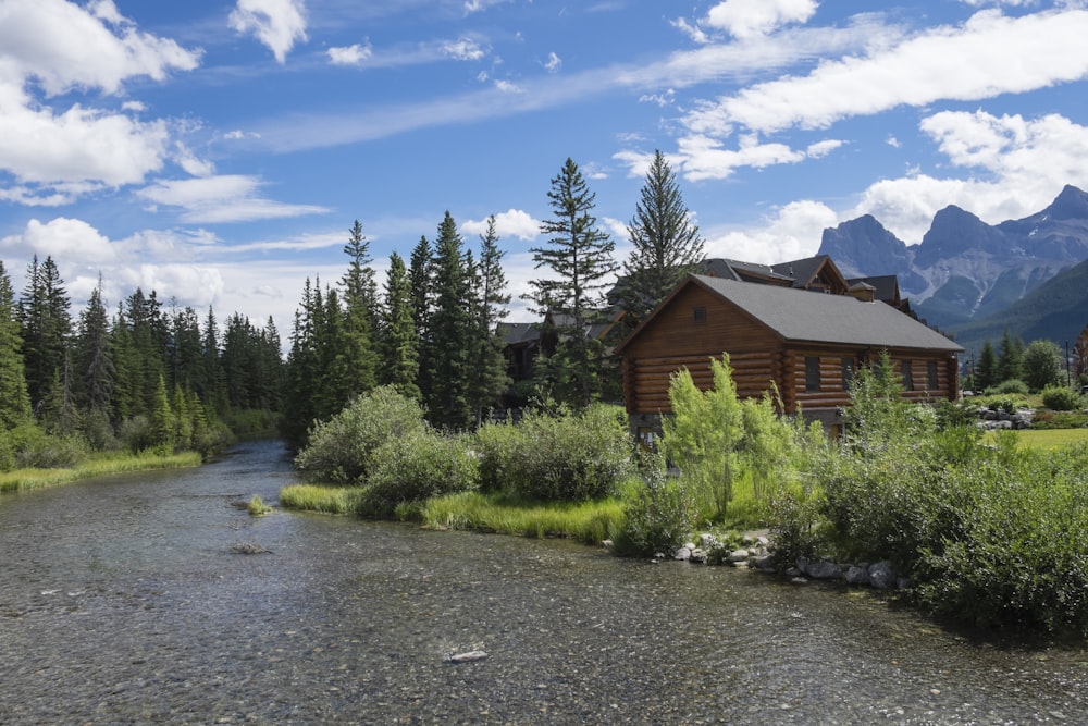 brown wooden house near green trees under blue sky during daytime