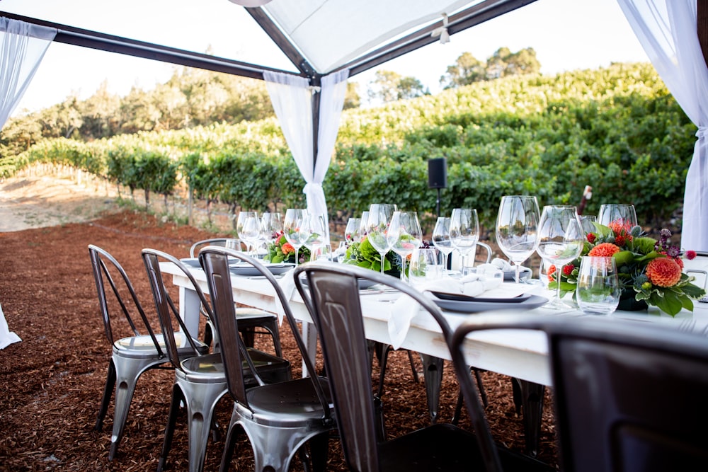 clear wine glasses on table