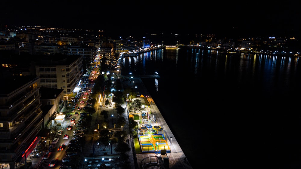 city with high rise buildings during night time