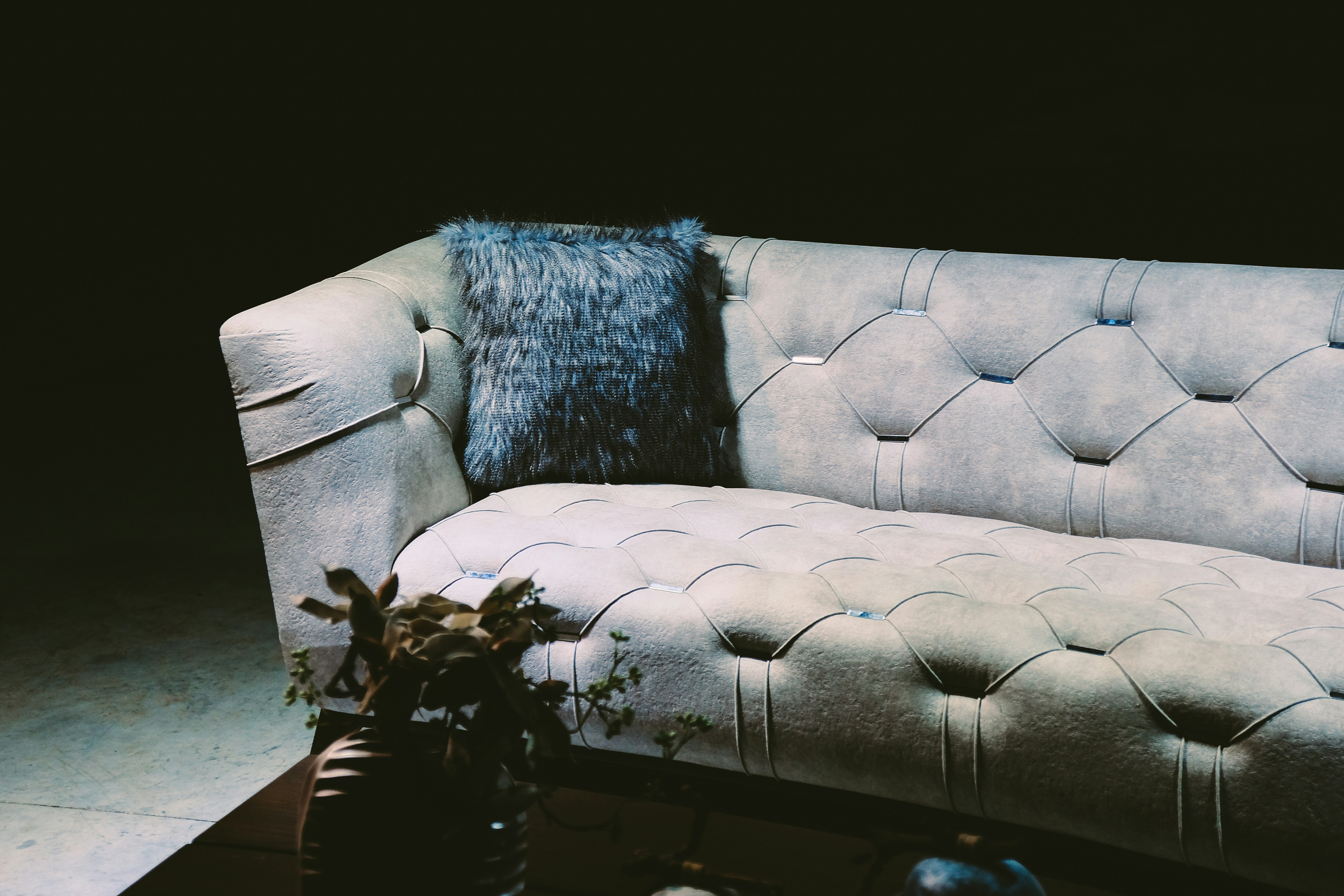 gray and white floral sofa