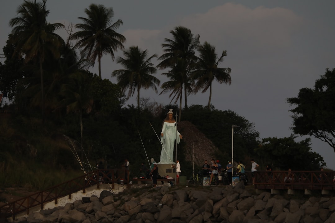 woman in white dress standing on gray concrete pavement near green palm trees during daytime