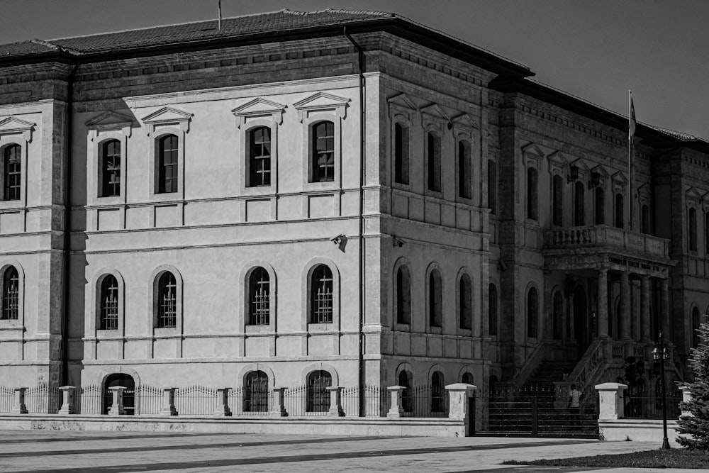 grayscale photo of concrete building