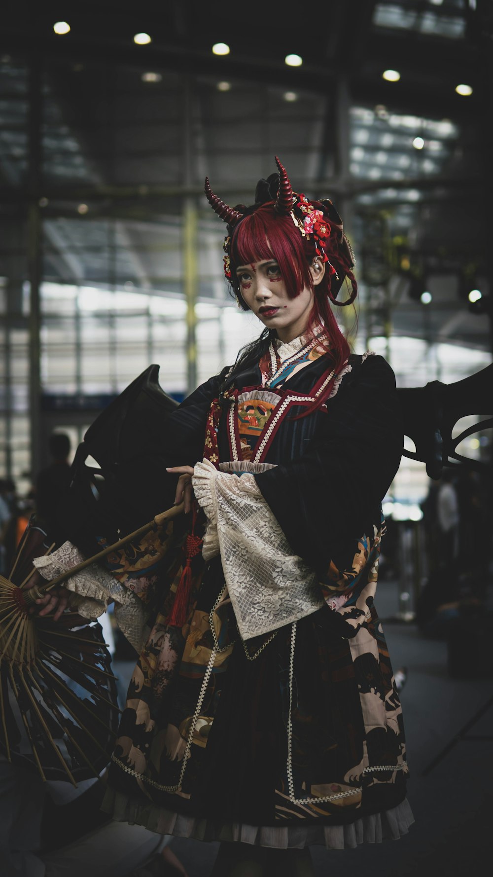 woman in black and red kimono