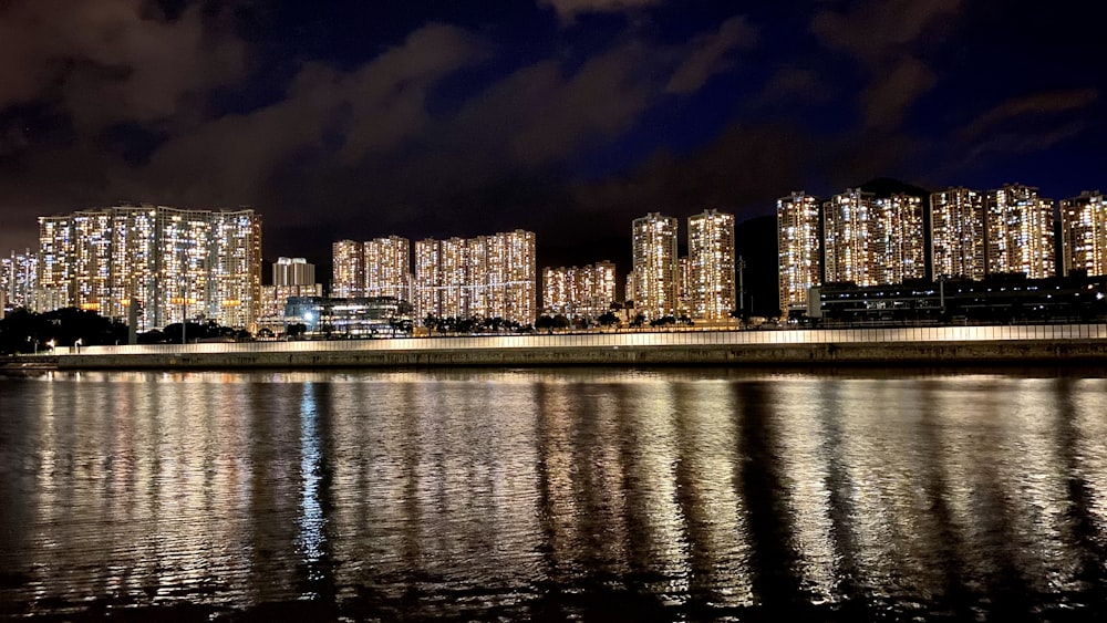 city skyline during night time