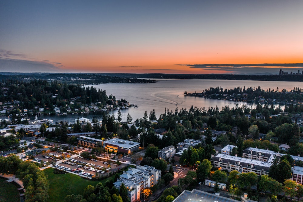 aerial view of city near body of water during daytime