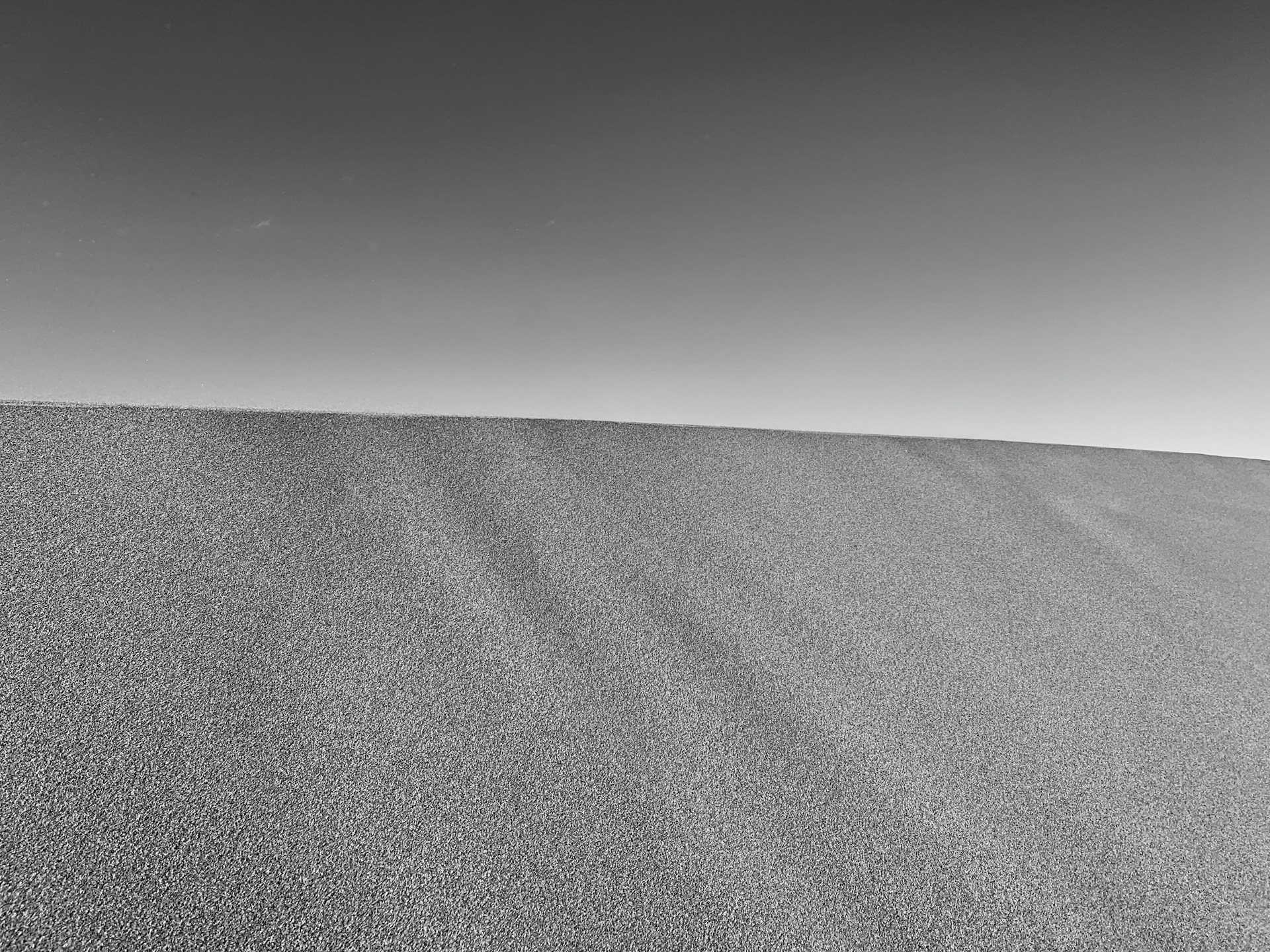 grayscale photo of desert under gray sky