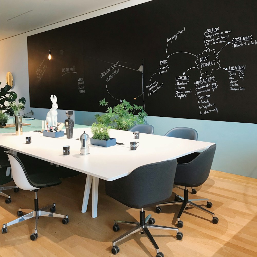 white wooden table with chairs