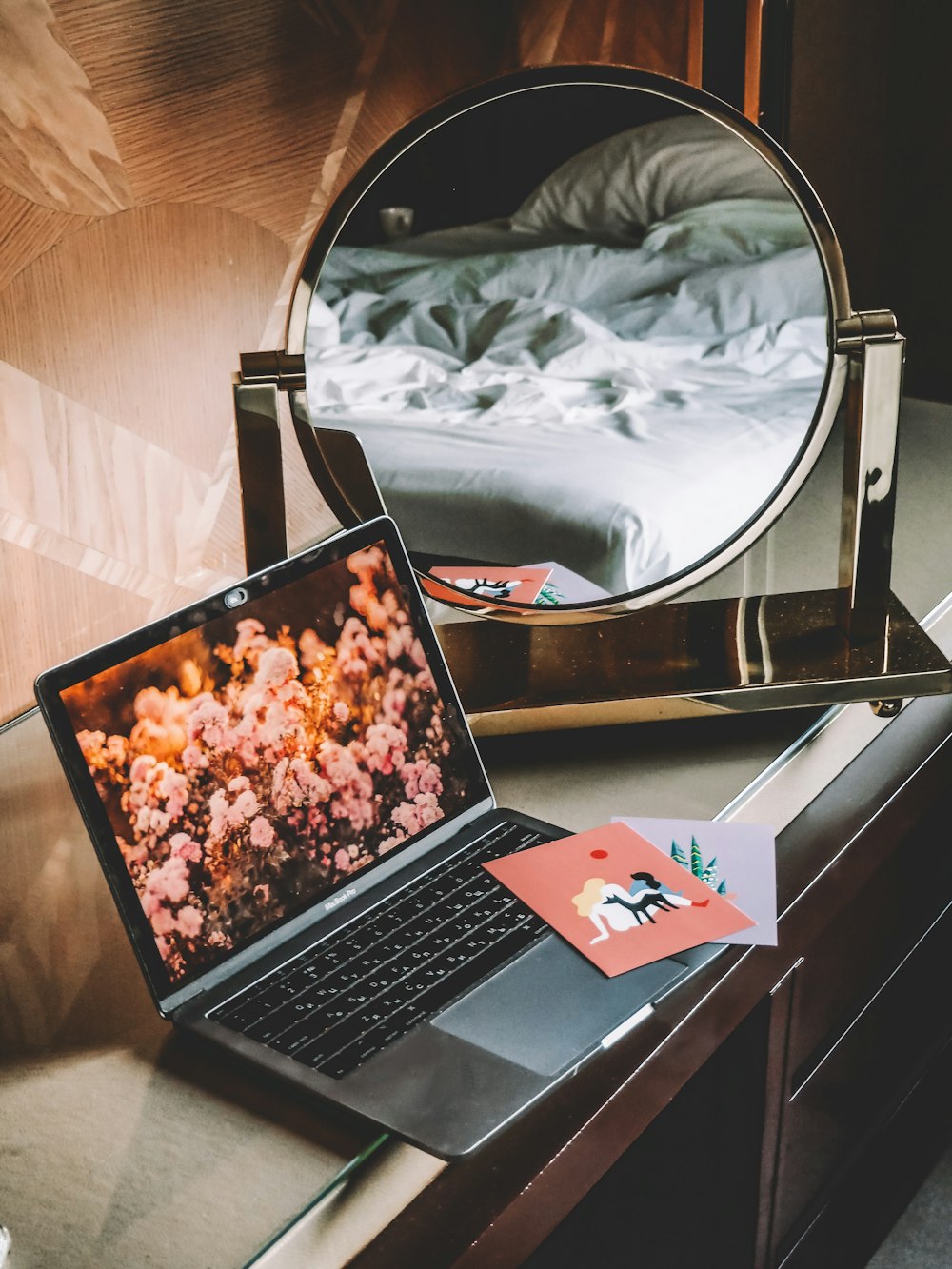 macbook pro on black table