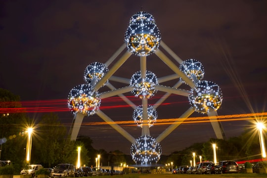 white and gold floral chandelier in Atomium Belgium