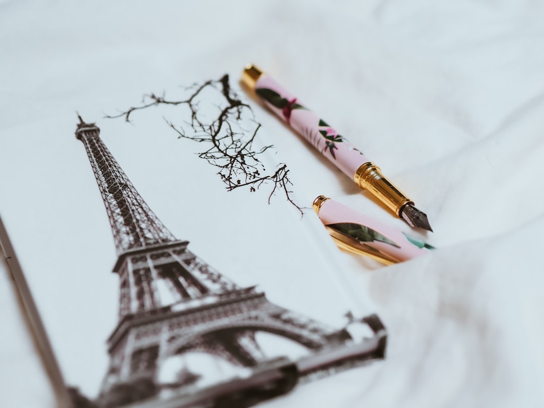 white and black eiffel tower print textile