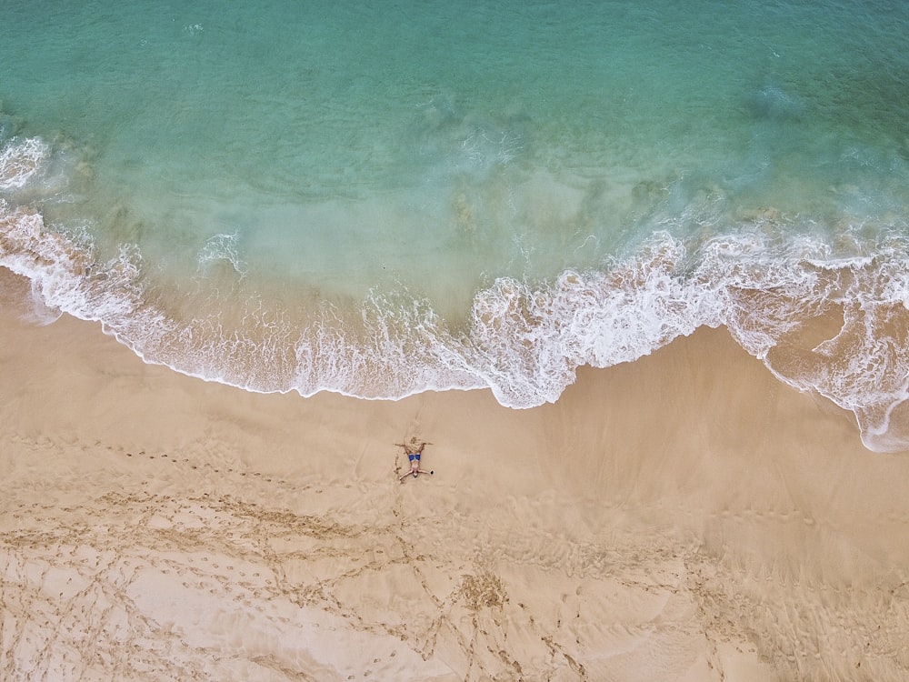 aerial view of people on beach during daytime