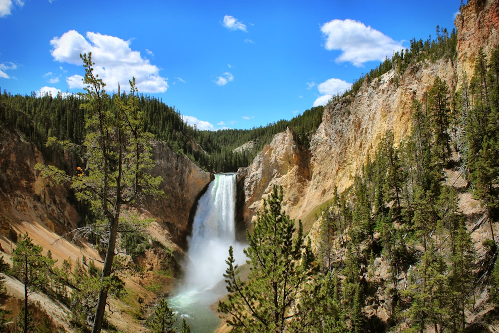 waterfalls under blue sky during daytime