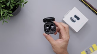 person holding black round plastic