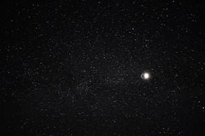 A starry night sky filled with constellations and a glowing moon.