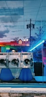 front load washing machines near building during night time