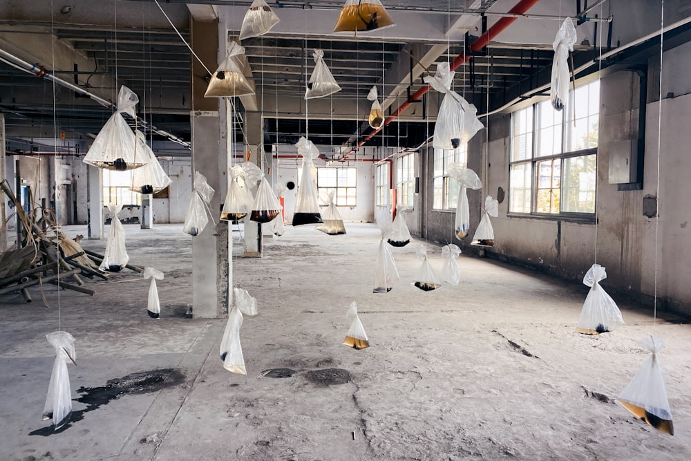 white plastic bags on gray concrete floor