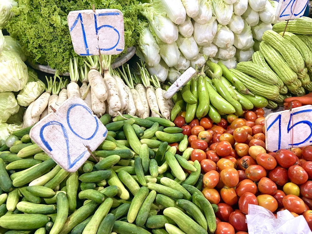 assorted vegetables on blue and white wooden table