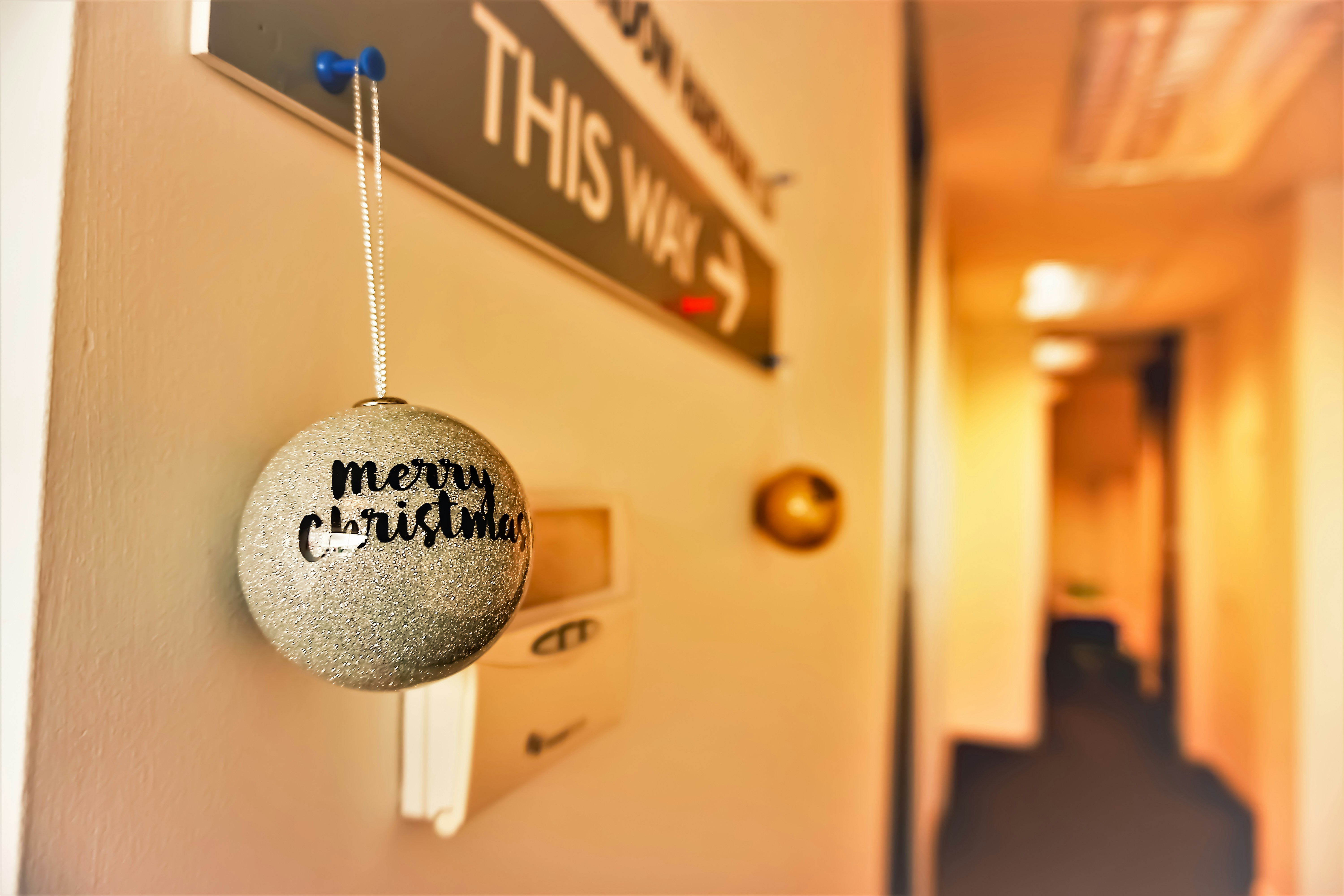 gray and black round hanging ornament