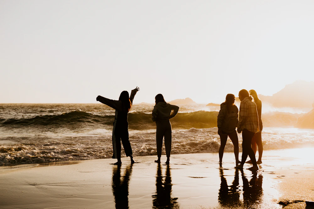 Friends together at the beach
