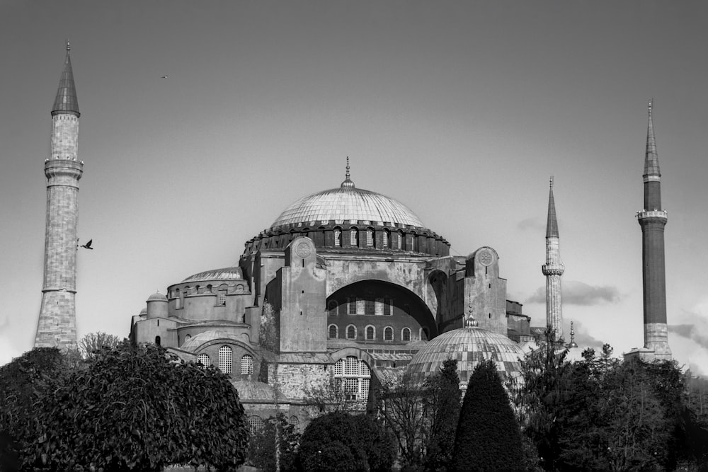 grayscale photo of dome building