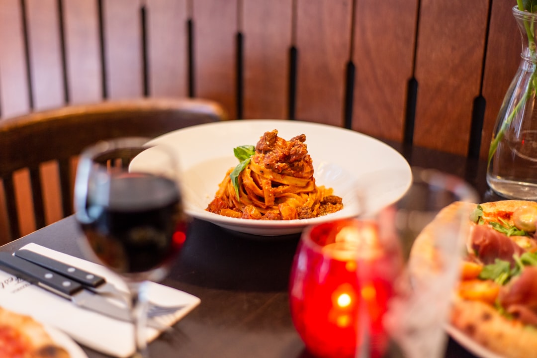 pasta dish on white ceramic plate