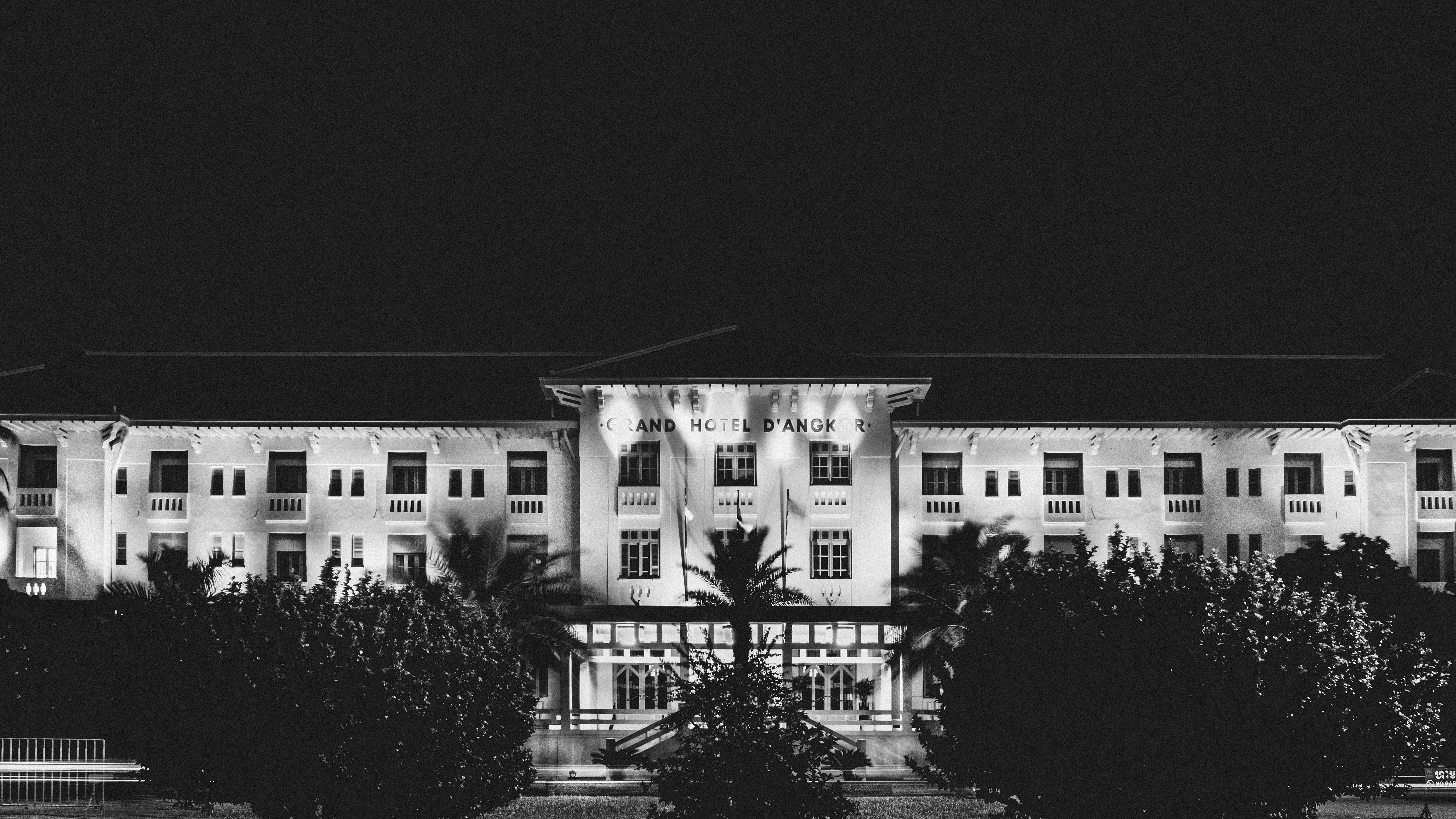 grayscale photo of concrete building, 