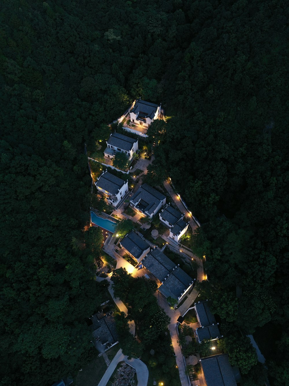 aerial view of green trees and buildings during daytime