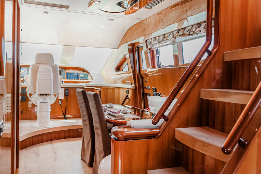Wheelhouse with teak stair