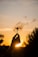 silhouette of person holding flower during sunset