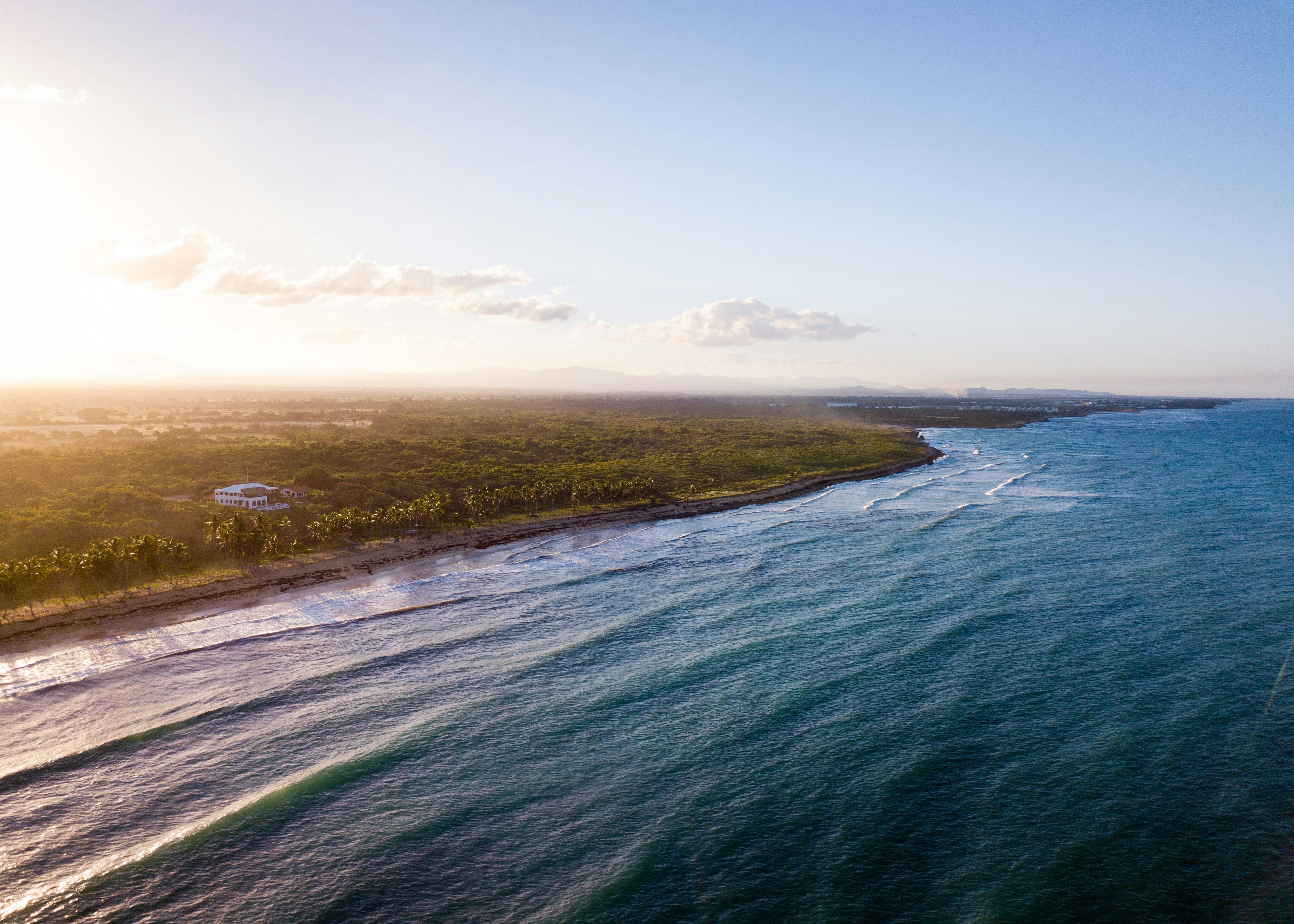 Champ d’herbe verte à côté d’un plan d’eau pendant la journée
