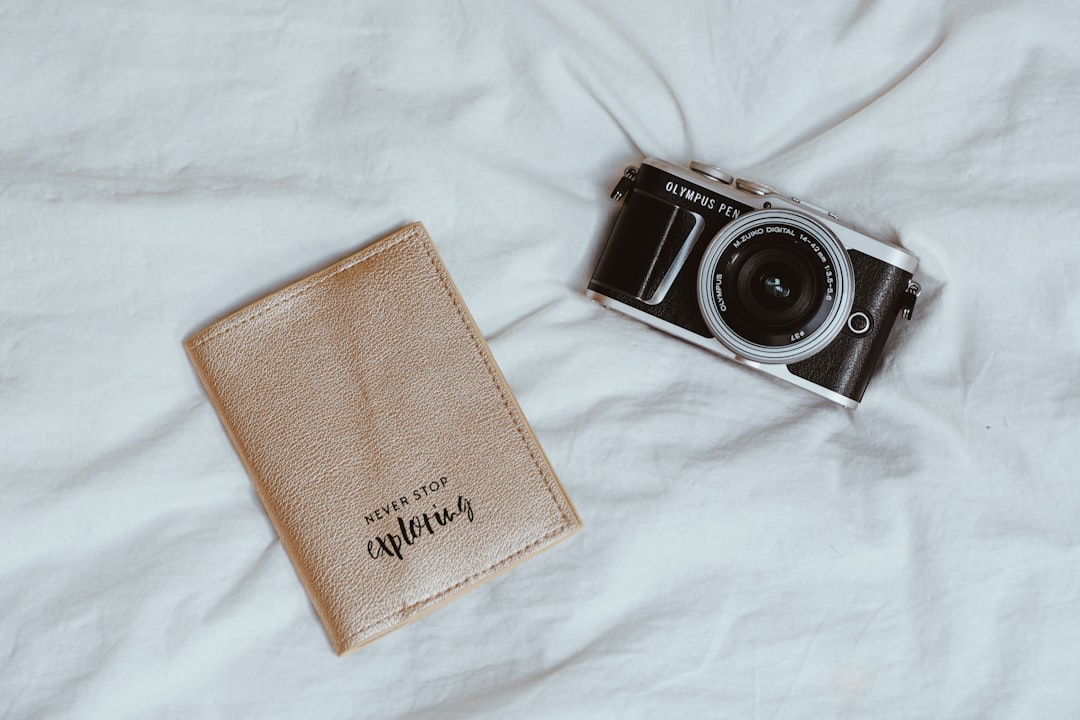 brown leather bifold wallet beside black and silver camera