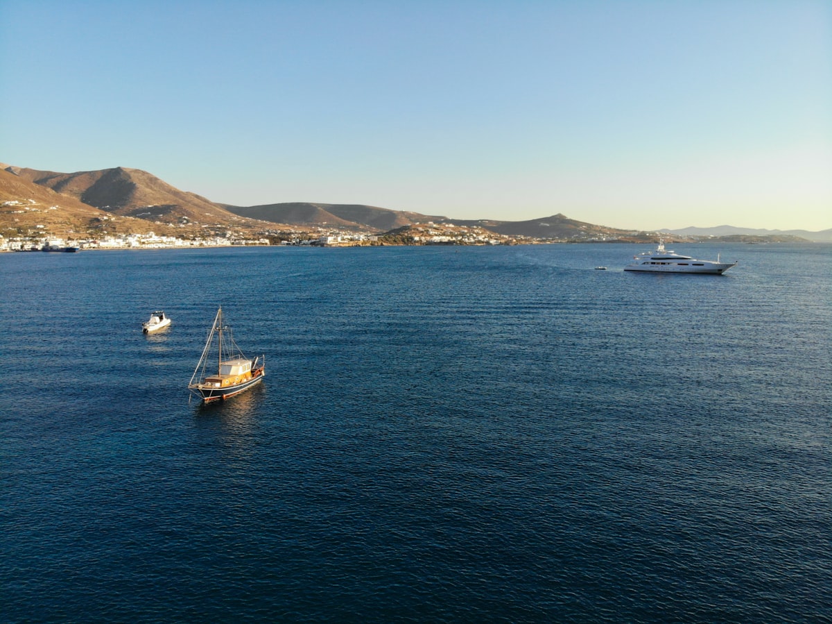 Piso Livadi small harbour and beach on east-coast Paros