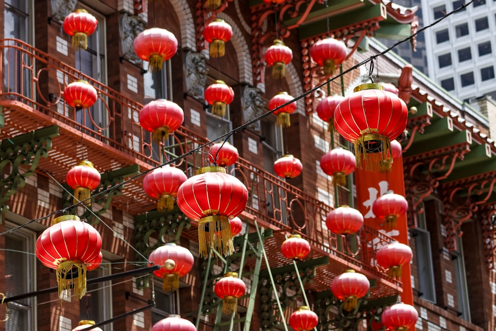 red and brown chinese lanterns