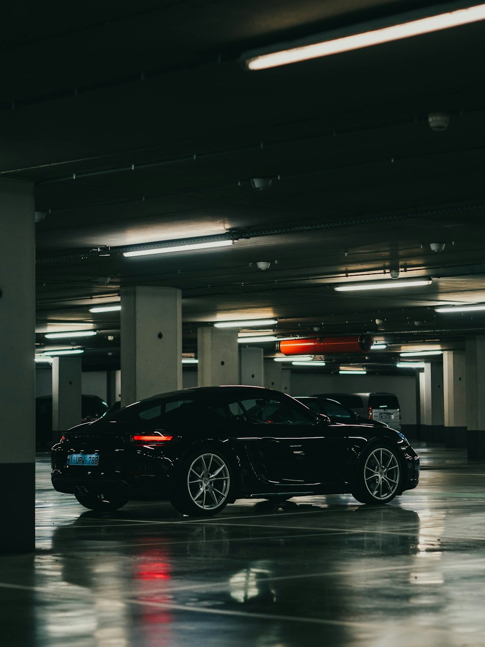 black car in a garage