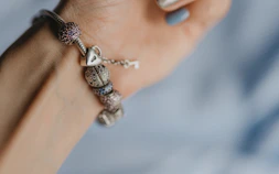 silver and black beaded bracelet