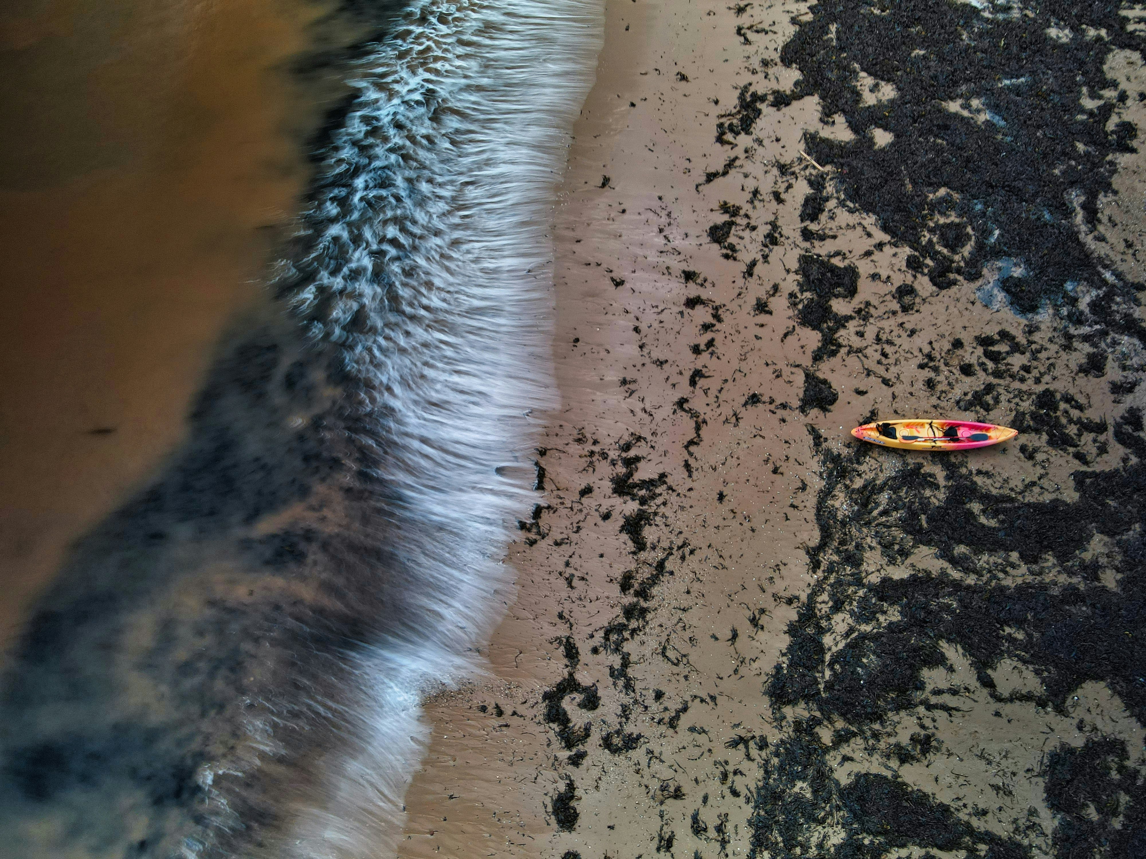 yellow and black surfboard on brown sand