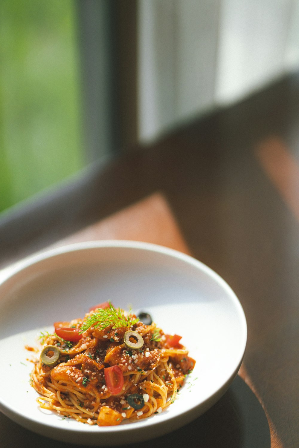 pasta dish on white ceramic plate