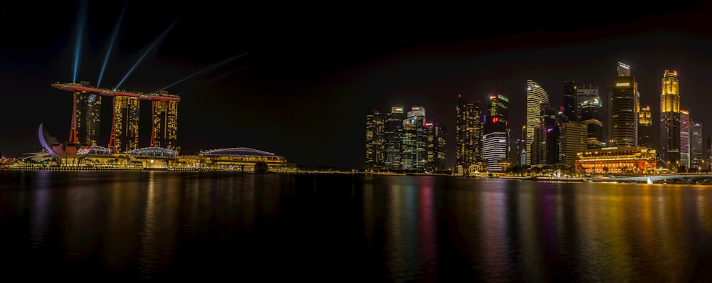 city skyline during night time